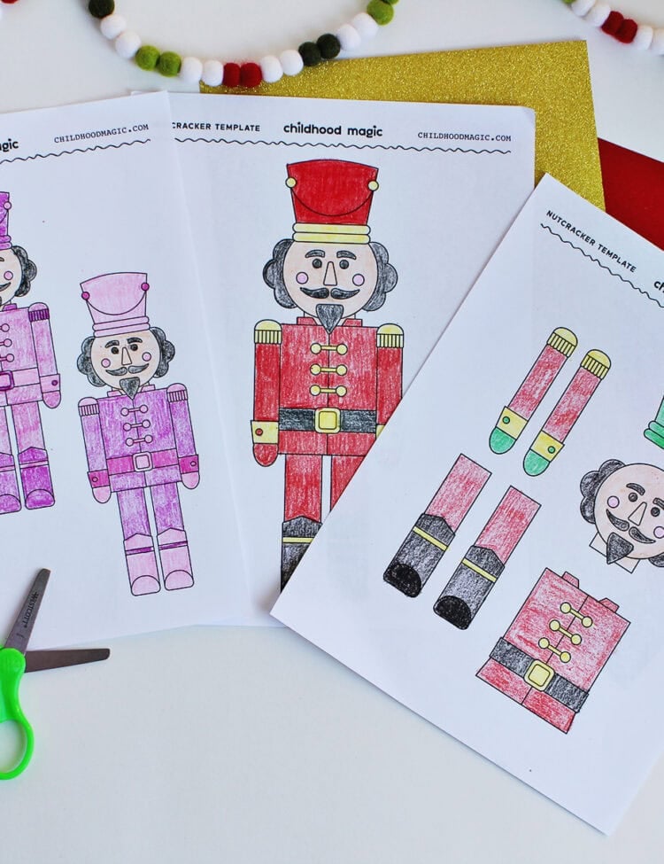 printed papers with pictures of nutcrackers.