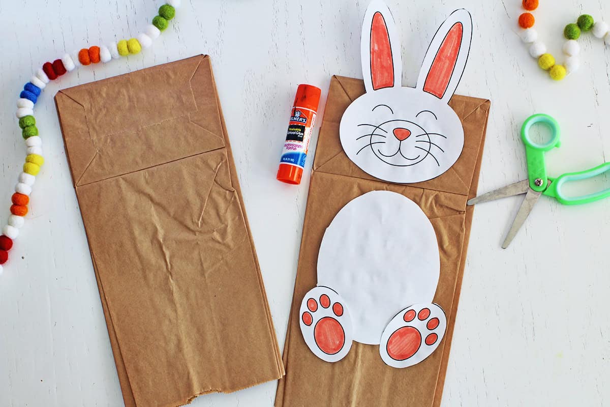 Paper bag rabbit puppet craft.