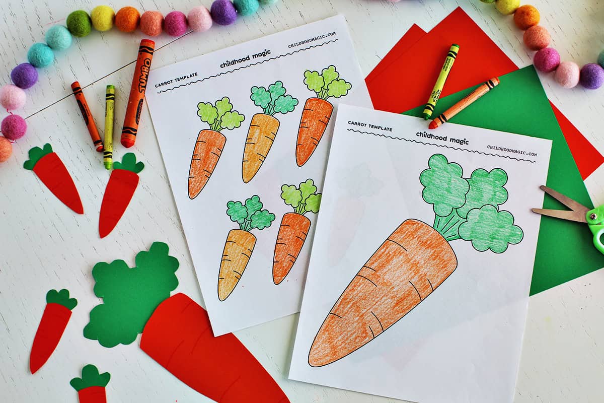 Carrot coloring page or template for crafting.