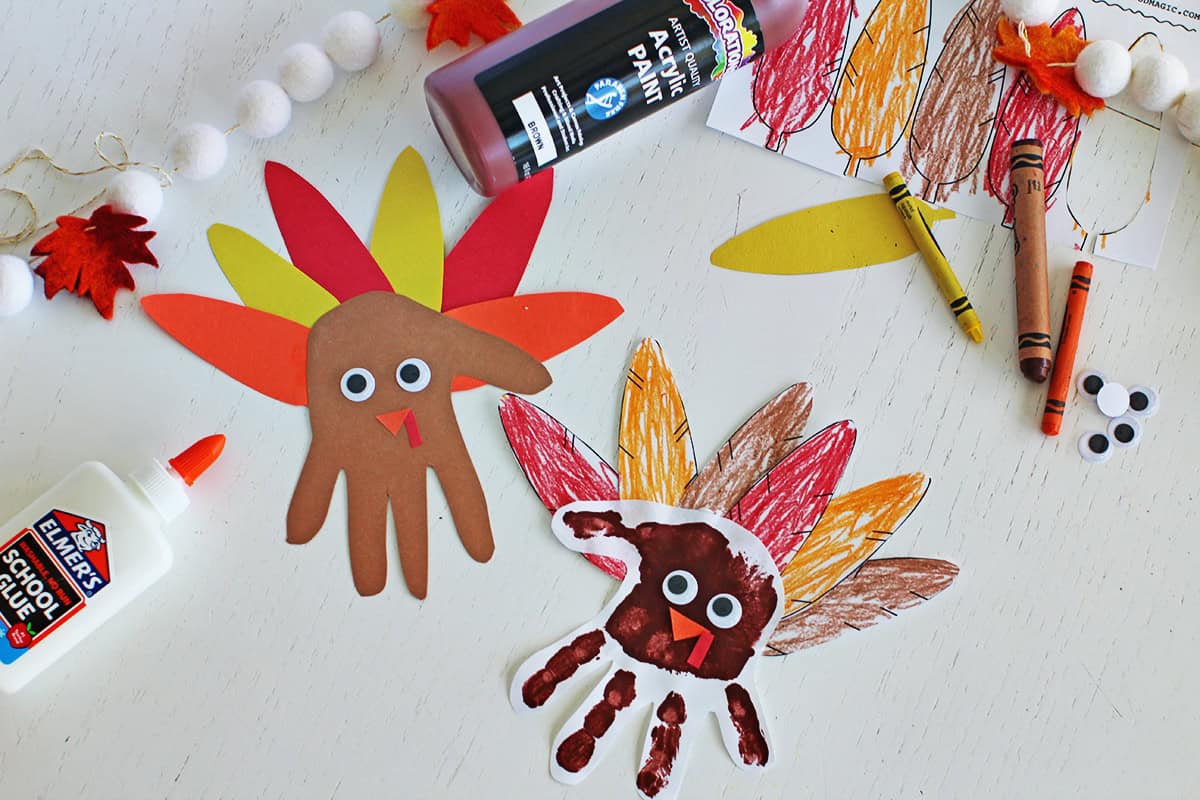 Turkey handprint crafts.