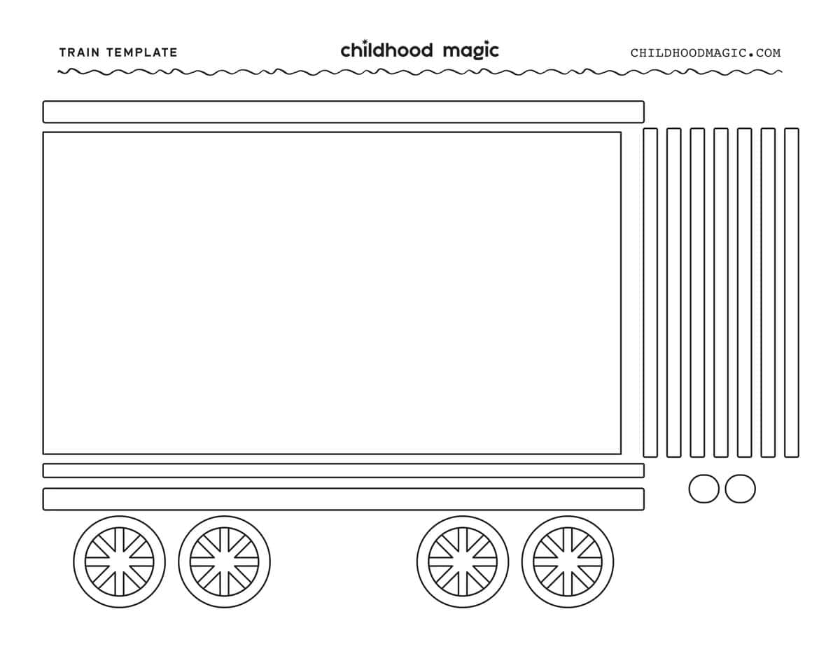 black outline of train car pieces to build your own paper train craft.