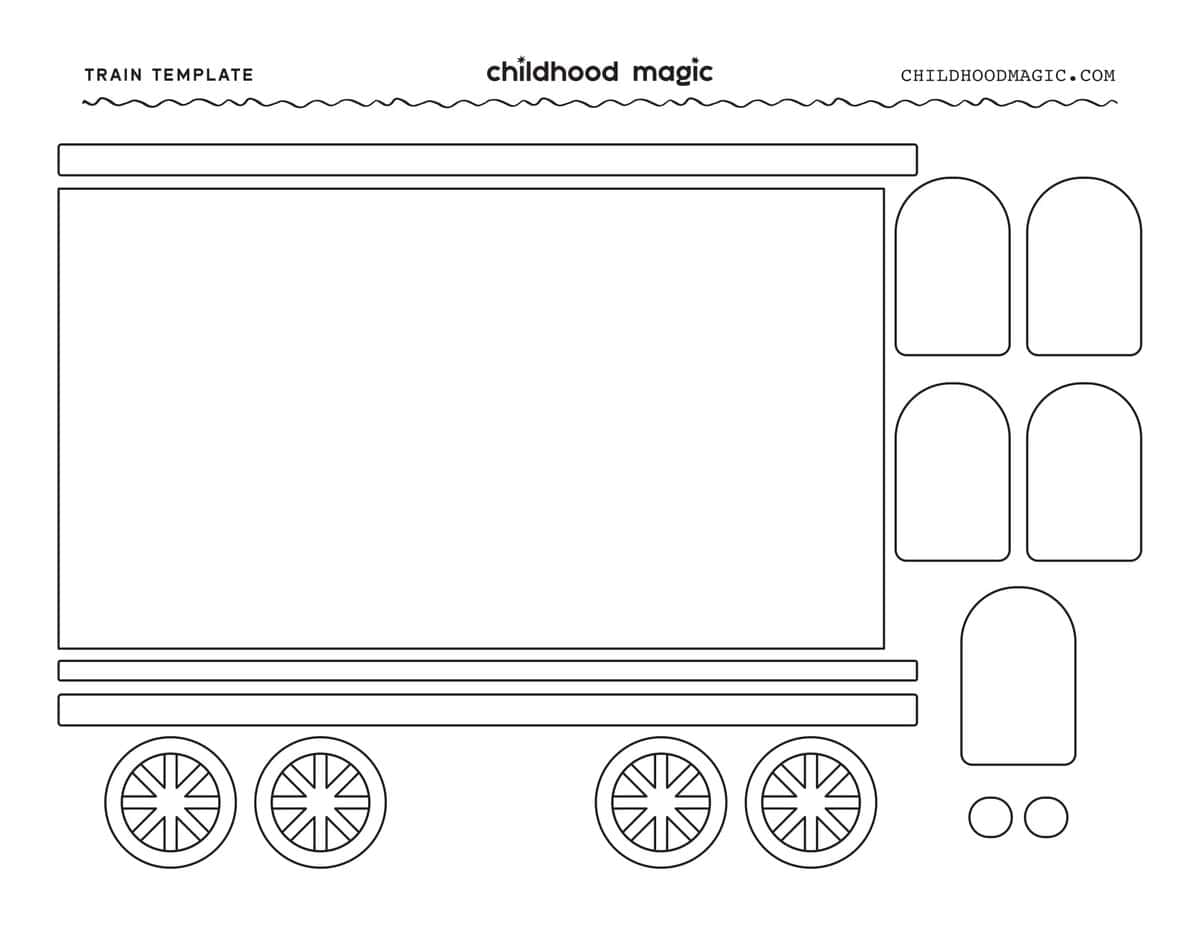 black outline of train passenger car pieces to build your own paper train craft.