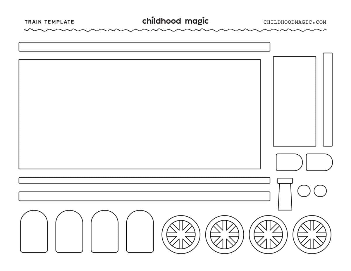 black outline of train caboose pieces to build your own paper train craft.