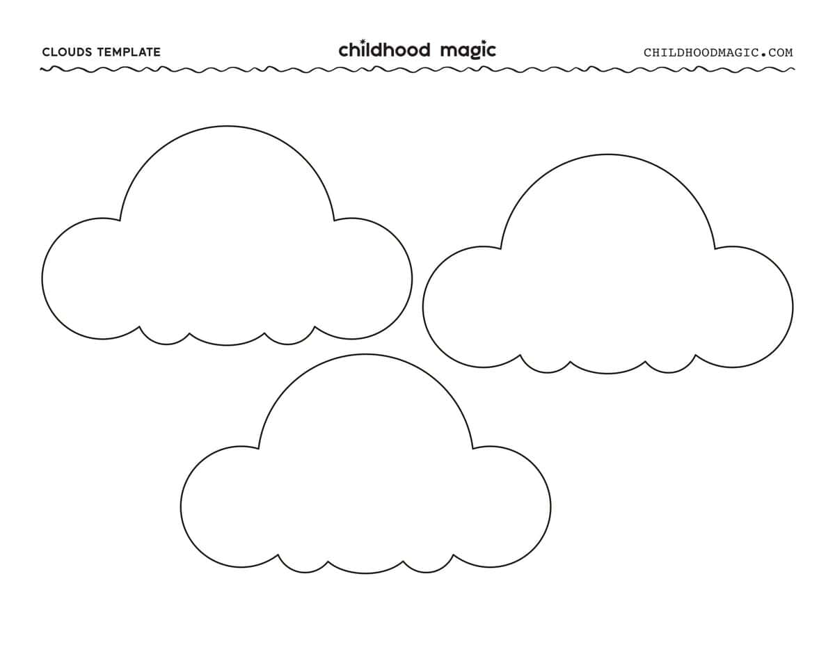 Three black outlines of clouds on a white background.