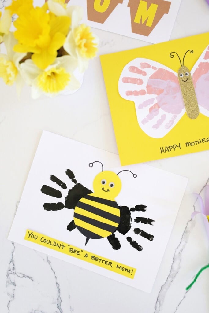 Assortment of Mother's Day handprint crafts.