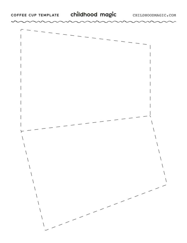 dotted outline of a card that when cut out and folded will look like a to go coffee cup.
