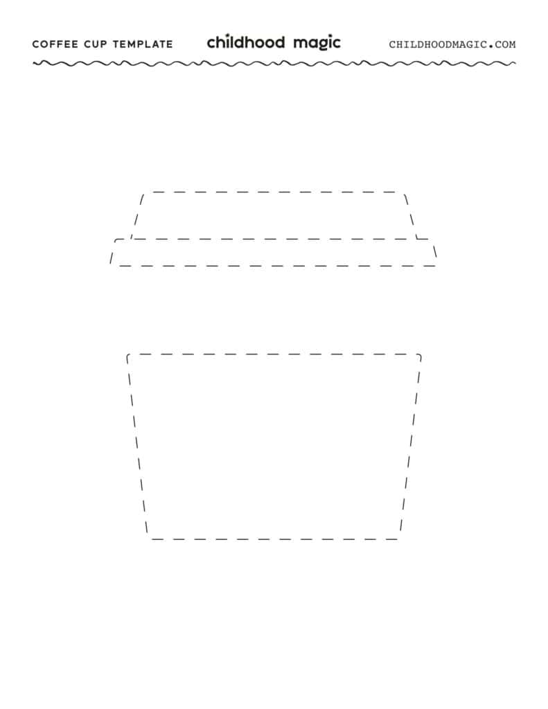 dotted outline of a coffee cup sleeve and lid.