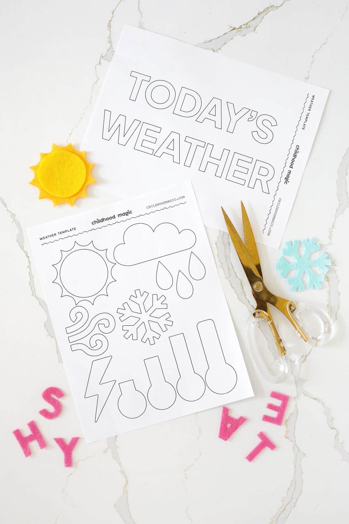 Felt weather chart craft for kids with printables
