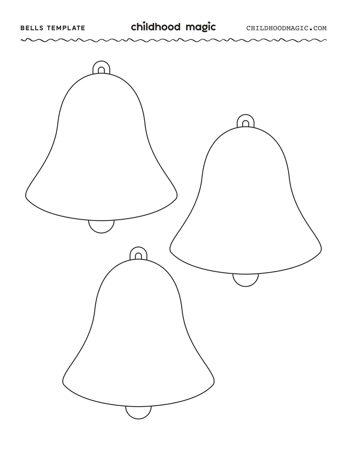 Three black outlines of bells on a white background.