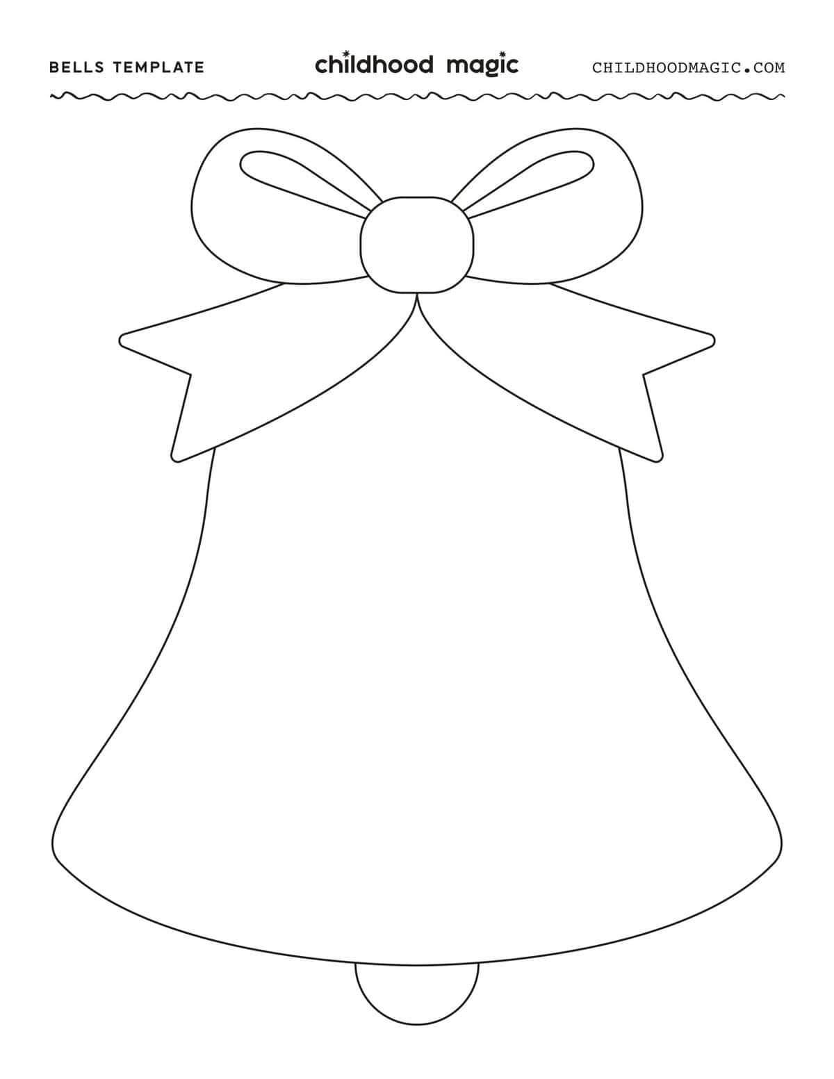 Black outline of a bell with a bow on a white background.