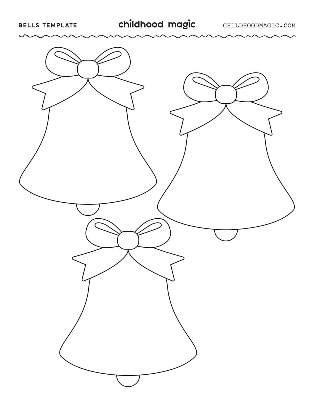 Black outlines of bells with bows on a white background.