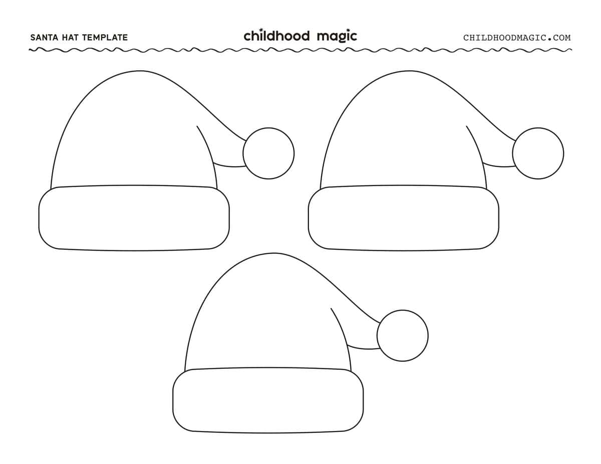 Three black outlines of small santa hats on a white background.