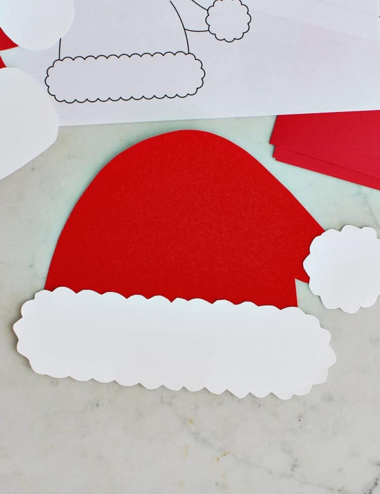 Santa hat made from a template and cardstock paper.