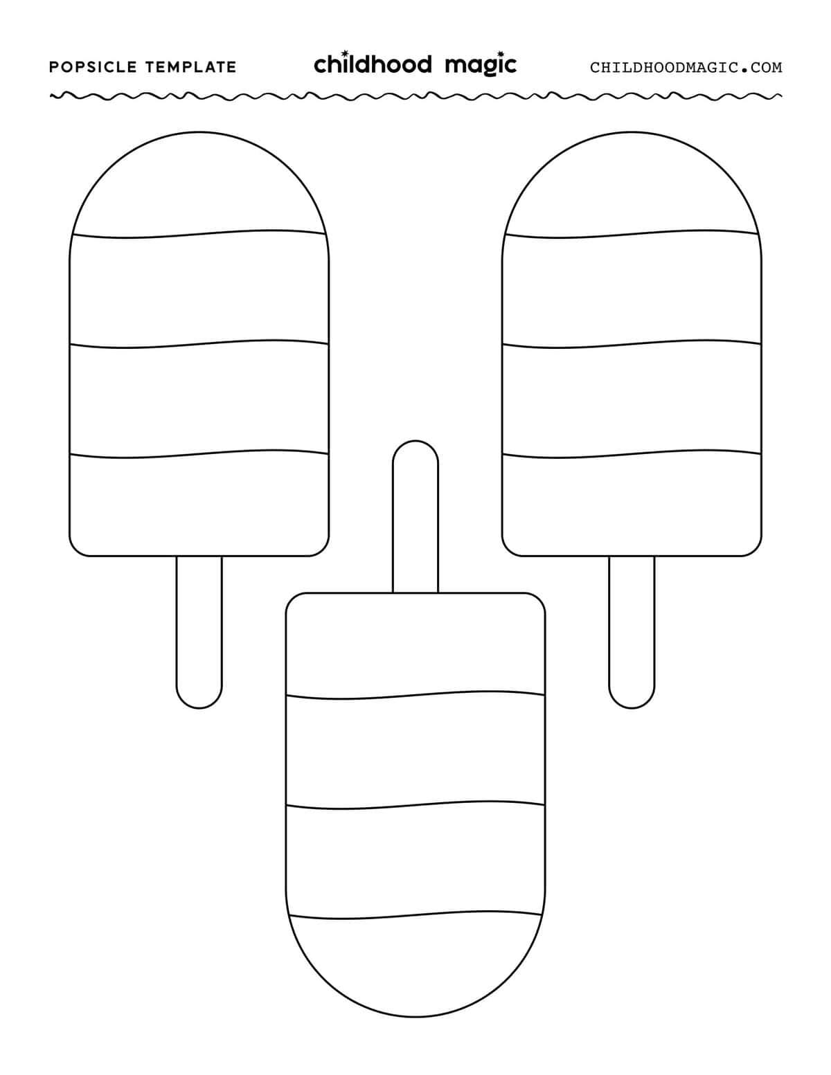 black outlines of three popsicles with wavy lines on a white background.