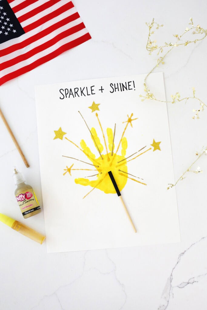 Fourth of July handprint craft made to look like a sparkler.