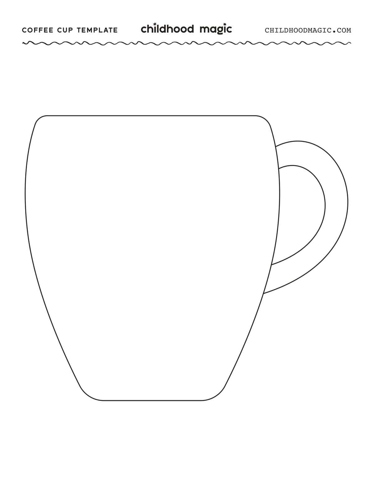 Black outline of a coffee cup on a white background.