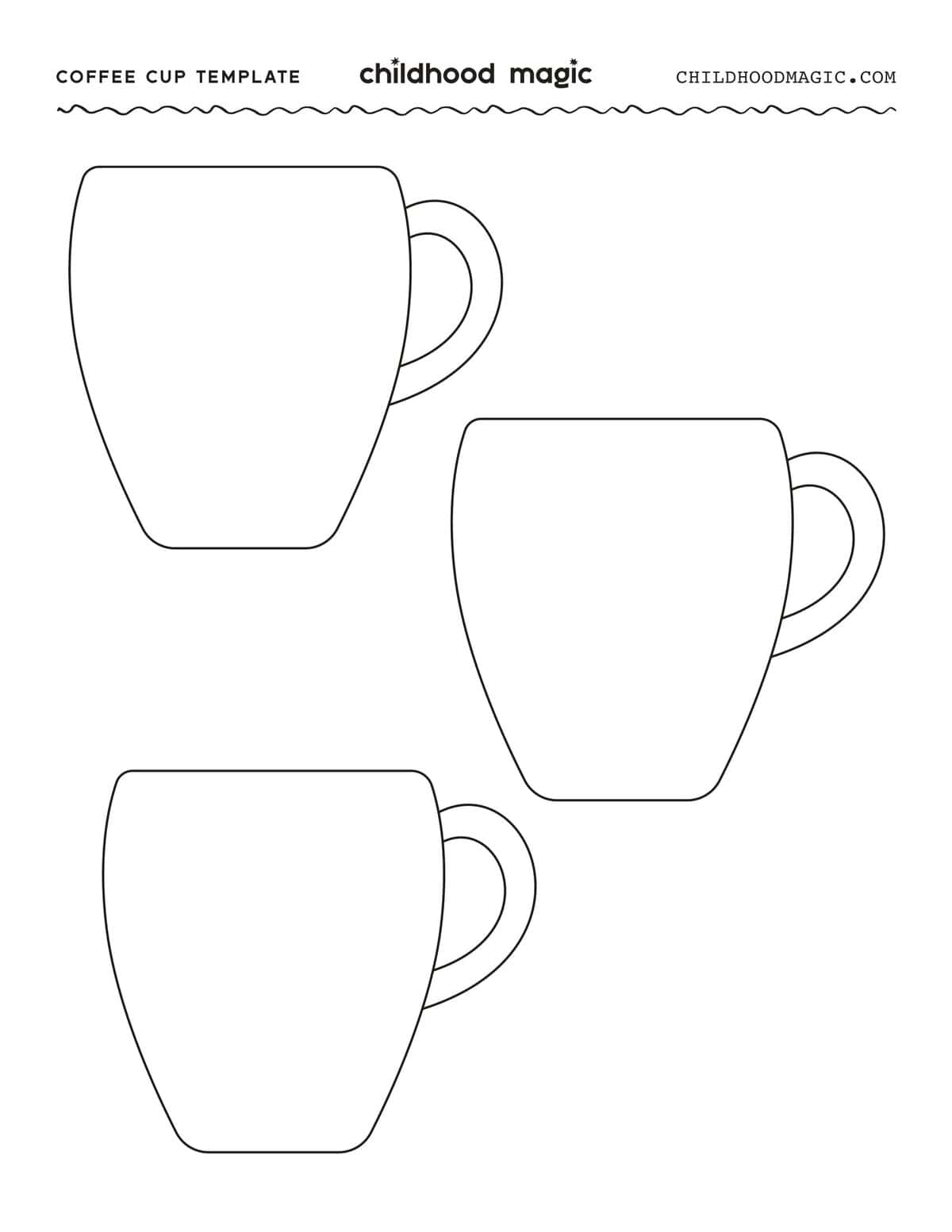 Three black outlines of small cups on a white background.