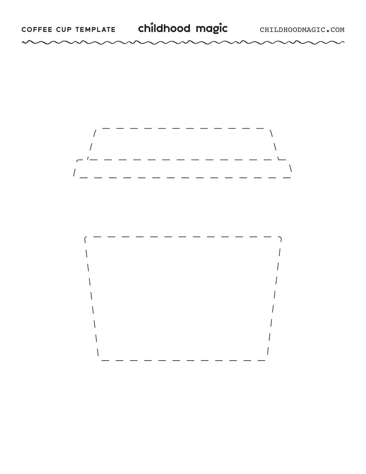 Black dotted lines of a to go coffee cup lid and sleeve.