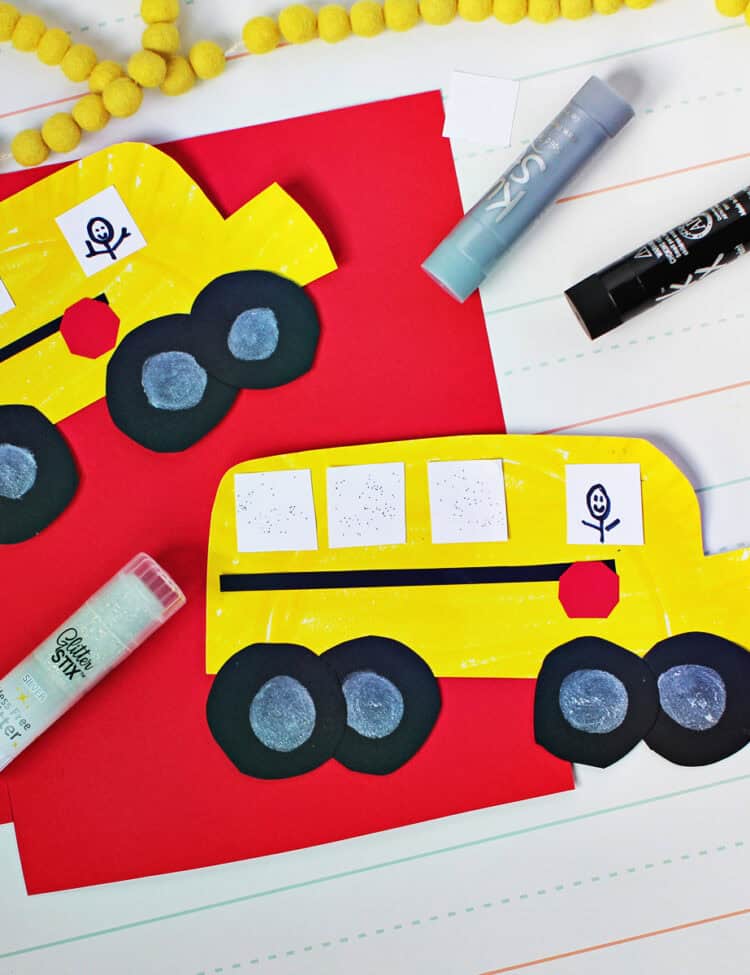 paper plate painted yellow and cut out to look like a school bus.