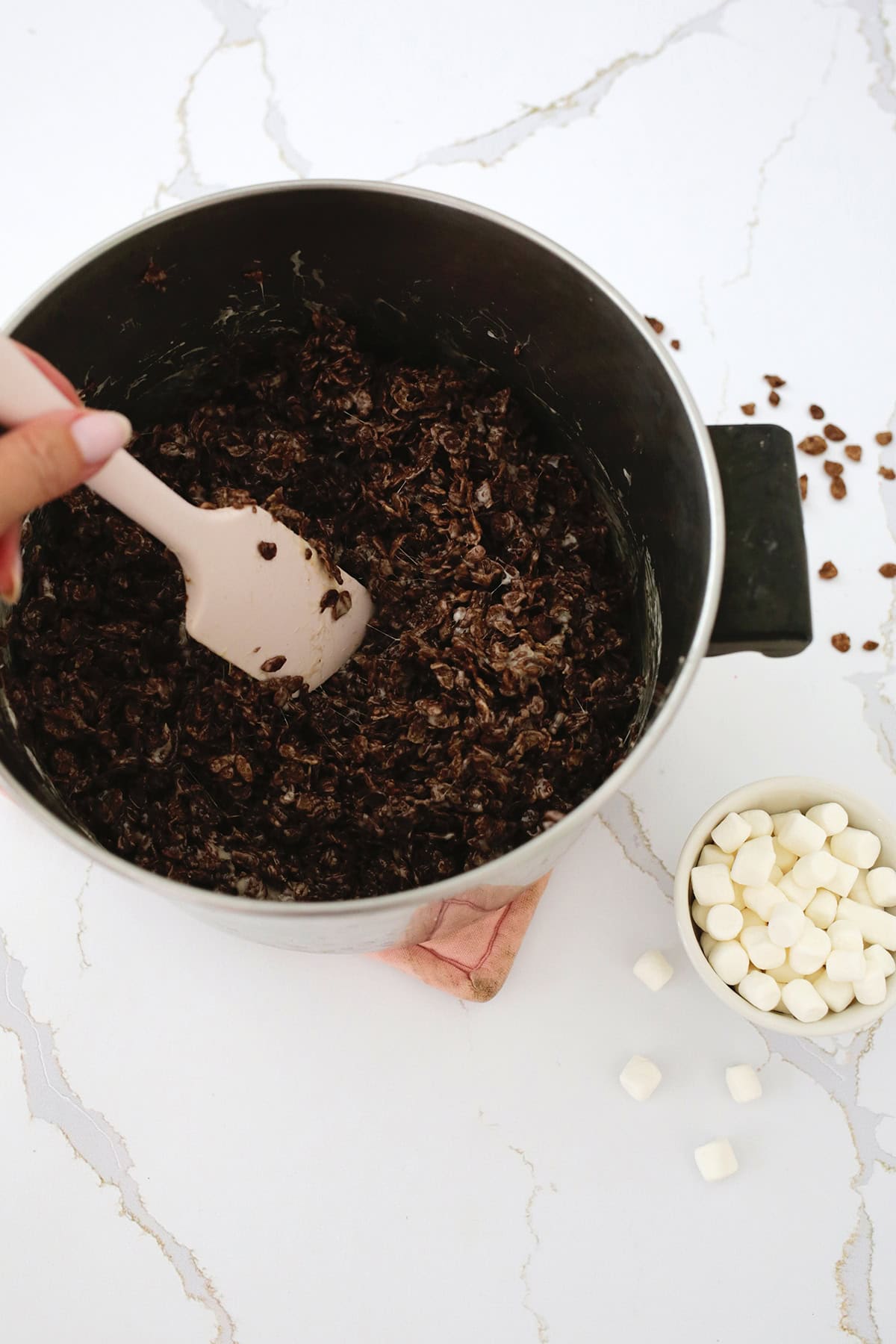 making cocoa rice krispies treats for turkey legs