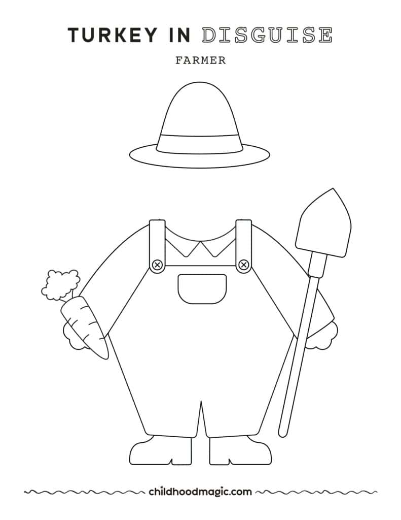 Black outline of a farmer's outfit on a white background.