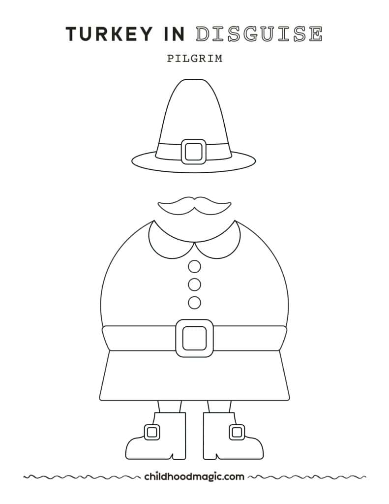 Black outline of a pilgrim outfit on a white background.